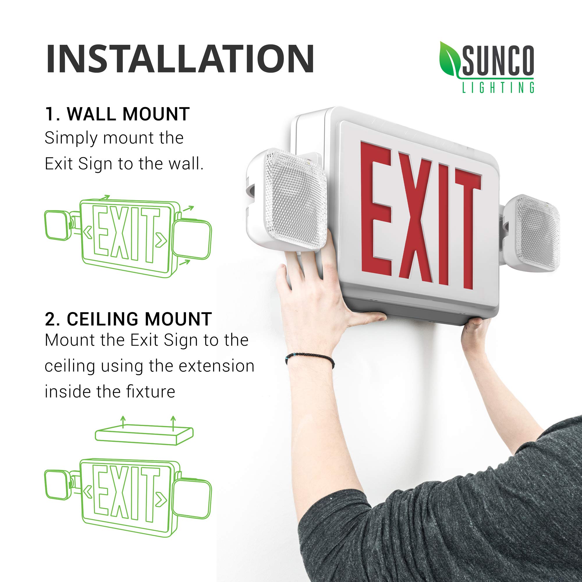 Sunco Lighting 4 Pack Double Sided Led Emergency Exit Sign Two