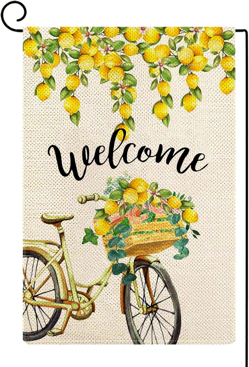 ORTIGIA Welcome Summer Bicycle Garden Flag 12x18 Double Sided,Summer Fruit Lemon Yard Flag for Outside,Summer Spring Farmhouse Seasonal Holiday Outdoor Decorations for Lawn Patio