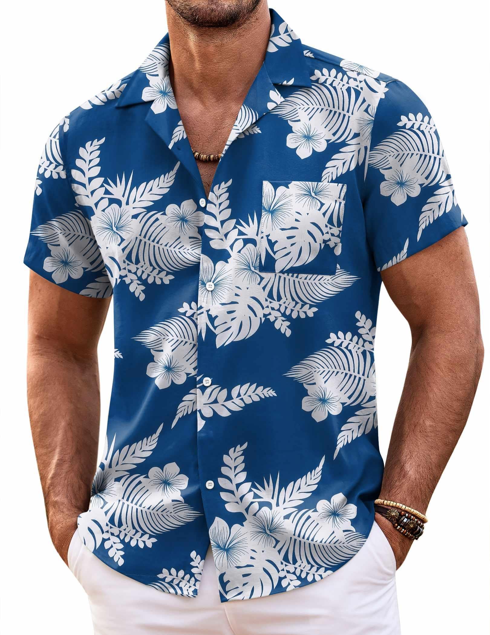 COOFANDY Mens Hawaiian Shirt Short Sleeve Floral