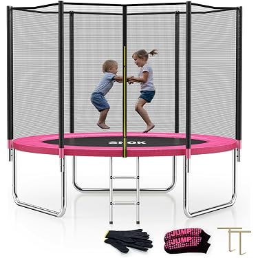 Trampolín para niños con red de seguridad con estacas de viento de 14 pies, capacidad de peso de 400 libras, trampolines para patios traseros al aire libre con escalera antideslizante para