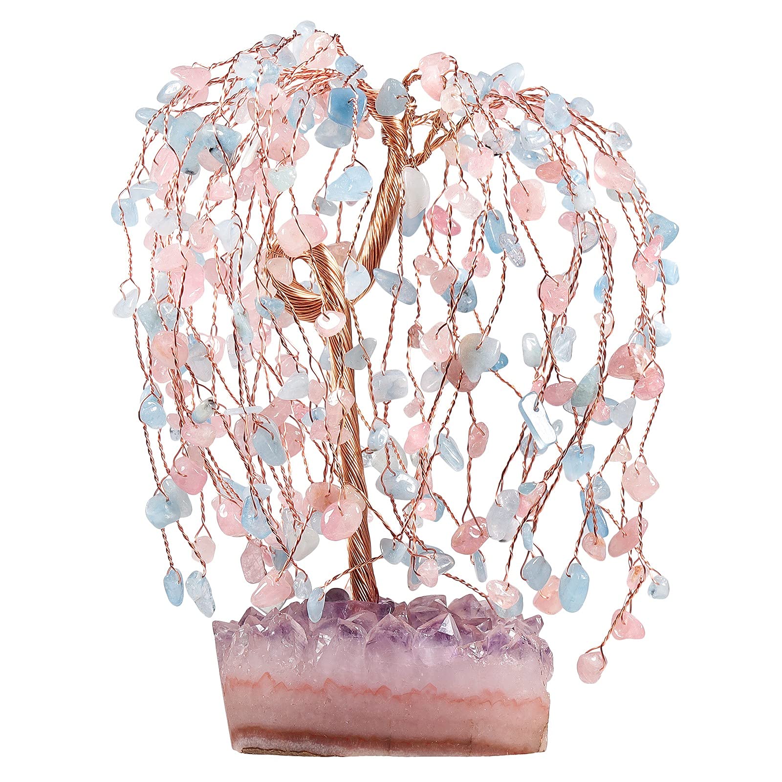 KYEYGWO Natural Crystal Money Tree with Amethyst Cluster Base Energy Healing Bonsai Feng Shui Ornament for Home Office 5.5"-6.7" High