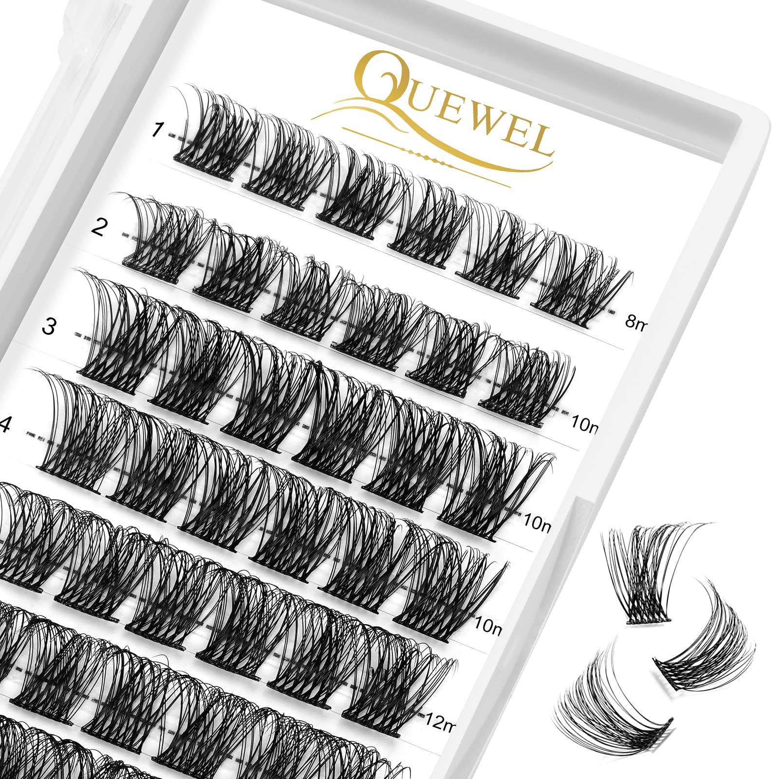 QUEWEL Lash Clusters 72 Pcs Wide Stem Cluster Lashes Mix8-16mm DIY Eyelash Extension Individual False Eyelashes Soft & Do Not Break for Personal Makeup Use at Home(QUH-S013-Mix8-16mm) — image 1