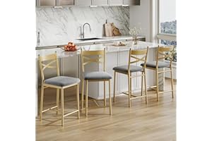 Bar Stools Set of 4, Counter Height Upholstered Barstools with Back Support, Footrest, Sturdy Metal Bar Chairs for Kitchen Is