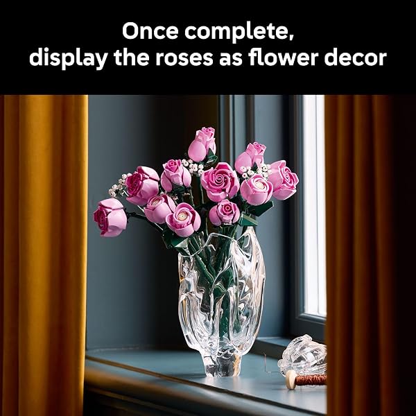 LEGO BOTANICALS BOUQUET OF PINK ROSES ARTIFICIAL FLOWERS – BUILDING BLOCKS FOR ADULTS, AGES 18+ – GIFTS FOR BIRTHDAYS FOR HER – FLOWERS FOR HOME OFFICE, SHELF OR ROOM DECOR – 10374