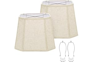 SEASIDE VILLAGE Rectangle Lamp Shades Set of 2, 10.5" x 10"x 13" Medium Cut Corner Beige Lampshades Natural Linen Hand Crafted, Include 2 Pack Lamp Harps, Suitable for E26 Base and Saddle Base, Easy Assembly Required