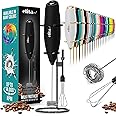 ElitaPro Powerful Milk Frother Wand - 2 in 1 Handheld Coffee Frother and Egg Beater - Mini Foam Maker With Stand - Whisk Drink Mixer & Foamer for Coffee, Latte, Matcha, Hot Chocolate (Exec Black)
