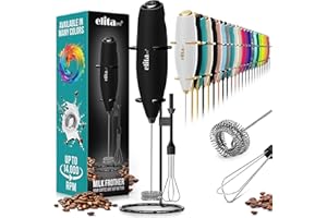ElitaPro Powerful Milk Frother Wand - 2 in 1 Handheld Coffee Frother and Egg Beater - Mini Foam Maker With Stand - Whisk Drink Mixer & Foamer for Coffee, Latte, Matcha, Hot Chocolate (Exec Black)