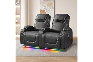 SENIFIS Power Loveseat Recliner Chair, Electric Home Theater Seating with Storage Armrest, Wall Hugger RV Double Reclining Sofa Chairs with Outlet/LED Light/Cup Holder for Living Room (Black)