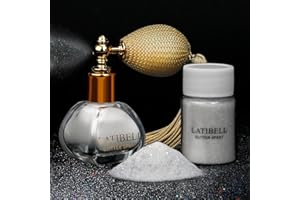 LATIBELL Body Glitter Spray, Glitter Spray for Hair and Body Face Clothes Nails, Body Shimmer Spray Make up for Festival Rave Accessories- with 0.35 oz Replacement & 0.176 oz Priming Cream (White #1)