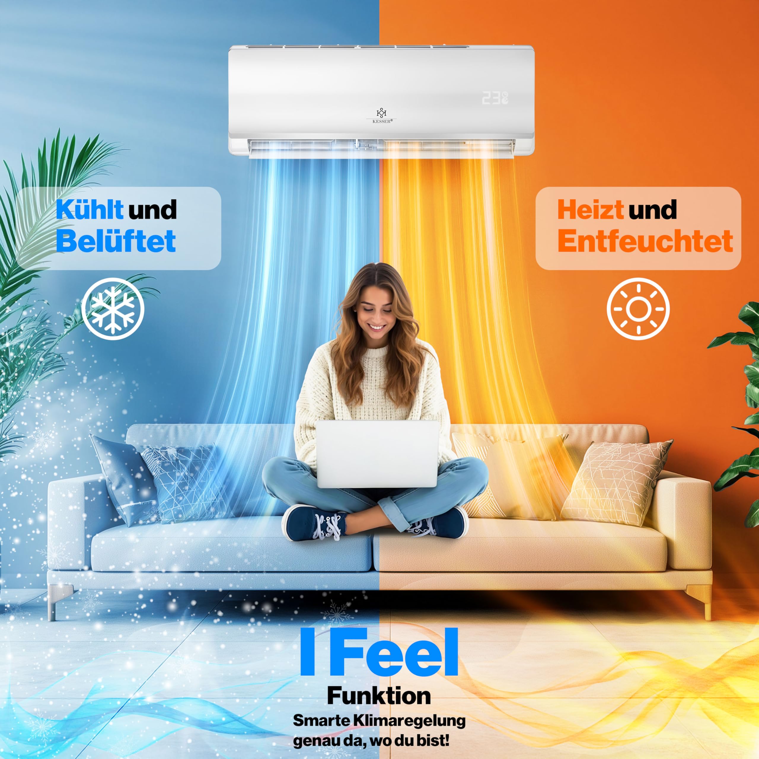 KESSER® Split Klimaanlage Set Quick Connect 9000 BTU 2,6 kW – WiFi & App Klimagerät mit Heizfunktion & Kühlmodus Wandklimaanlage, mit Kupferleitung Kältemittel R32 Inkl. Montagematerial 4