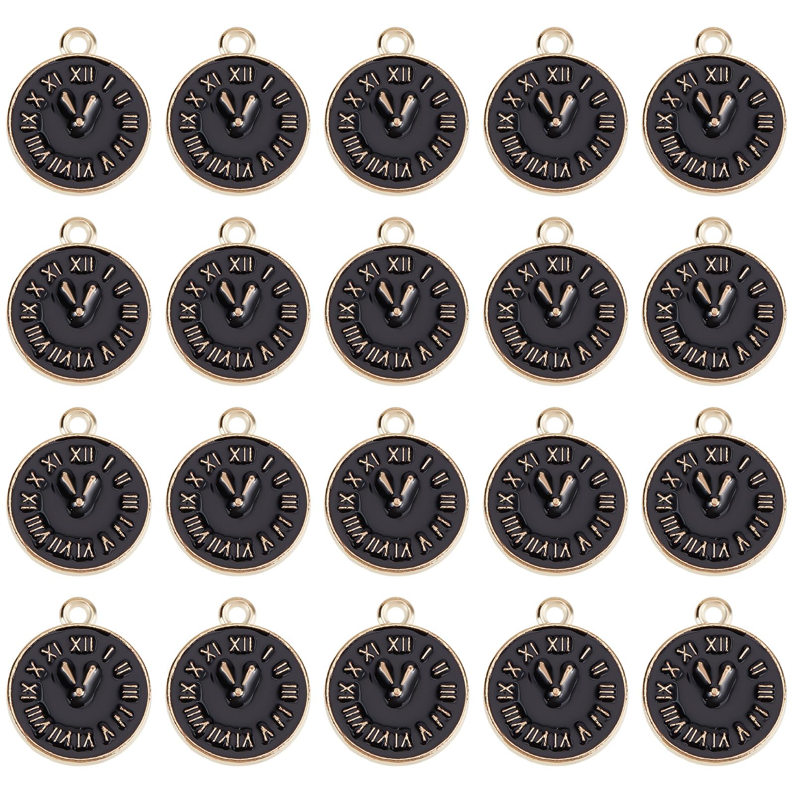SUNNYCLUE 1 Box 40Pcs Clock Face Charms Black Enamel Charms Flat Round Metal Charm Time Clock Charm Small Flatback Alloy Charms for jewellery Making Charm Necklace Earrings DIY Craft Nail Art Decor — image 1