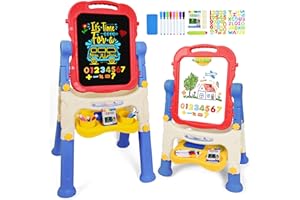 Joyooss Art Easel for Kids Adjustable Toddler Easel Stand for Painting, Magnetic Double Sided Drawing Dry Erase Board w Childrens Art Accessories for Kid Ages 4-8 Little Boys and Girls Learning Toy LB