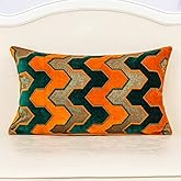 Alerfa Rectangle Pillow Geometric Stripes Embroidery Cut Velvet Cushion Case Luxury Modern Lumbar Throw Pillow Cover Decorative Pillow for Couch Sofa Living Room Bedroom Car 12 x 20 Inch Teal Orange