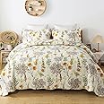 Travan 3-Piece Quilt Set Quilted Bedspread Lightweight Reversible Coverlet Set Floral Printed Oversized Quilted Bedding Set with Shams for All Season, Yellow Flower, Queen Size