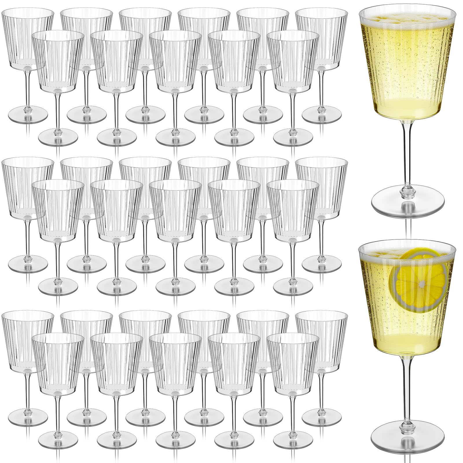 Photo 1 of Domensi 36 Pack Plastic Ribbed Wine Glasses 13 oz Acrylic Champagne Flutes with Stem Unbreakable Reusable Cocktail Champagne Glasses for Wedding Holiday Birthday Party Supplies