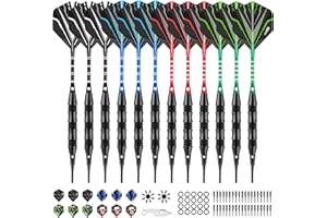 CyeeLife Darts Plastic Tip - Professional Soft Tip Darts Set - 12 Pcs 20 Gram with 50 Extra Tips 12 Shafts 24 Flights 20 Rubb