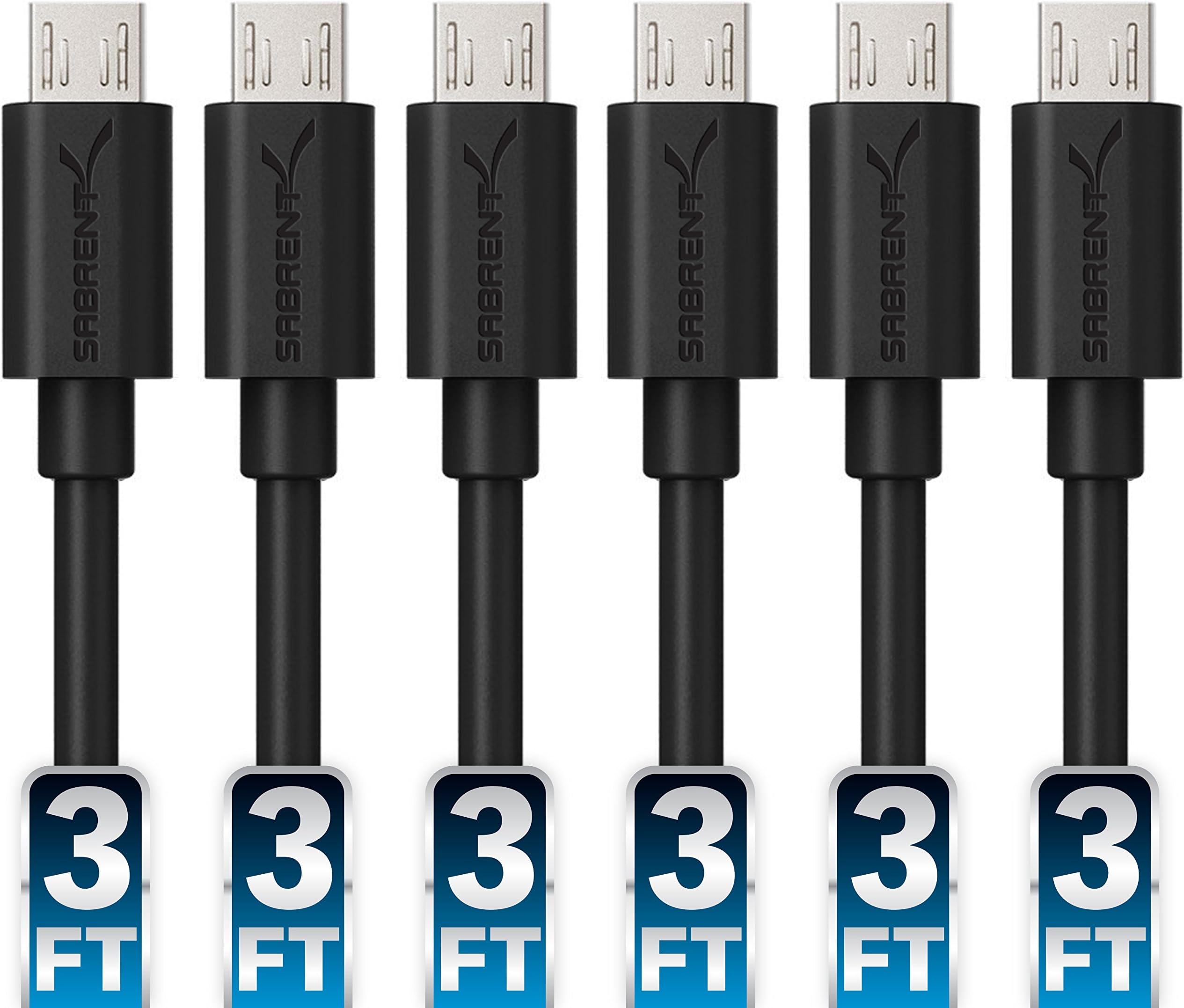 Sabrent [6-Pack] 22AWG Premium 3ft Micro USB Cables High Speed USB 2.0 A Male to Micro B Sync and Charge Cables [Black] (CB-UM63)