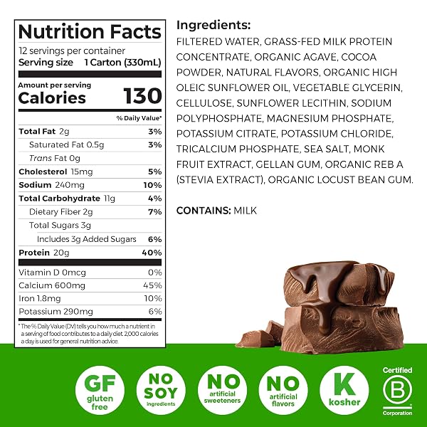 ORGAIN CLEAN PROTEIN SHAKE, GRASS FED DAIRY, CREAMY CHOCOLATE FUDGE – 20G WHEY HIGH PROTEIN, KOSHER, READY TO DRINK, LOW NET CARBS, GLUTEN FREE, NO SOY INGREDIENTS, 11 FL OZ (PACK OF 12)