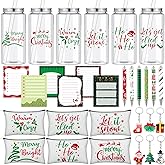 Bokon 30 Pcs Bulk Christmas Gifts Set Include Merry Christmas 13.5 oz Plastic Cups with Lid and Straw Cosmetic Bags Snowflake Sticky Notes Ballpoint Pens Santa Keychains for Xmas Party Gifts (Classic)