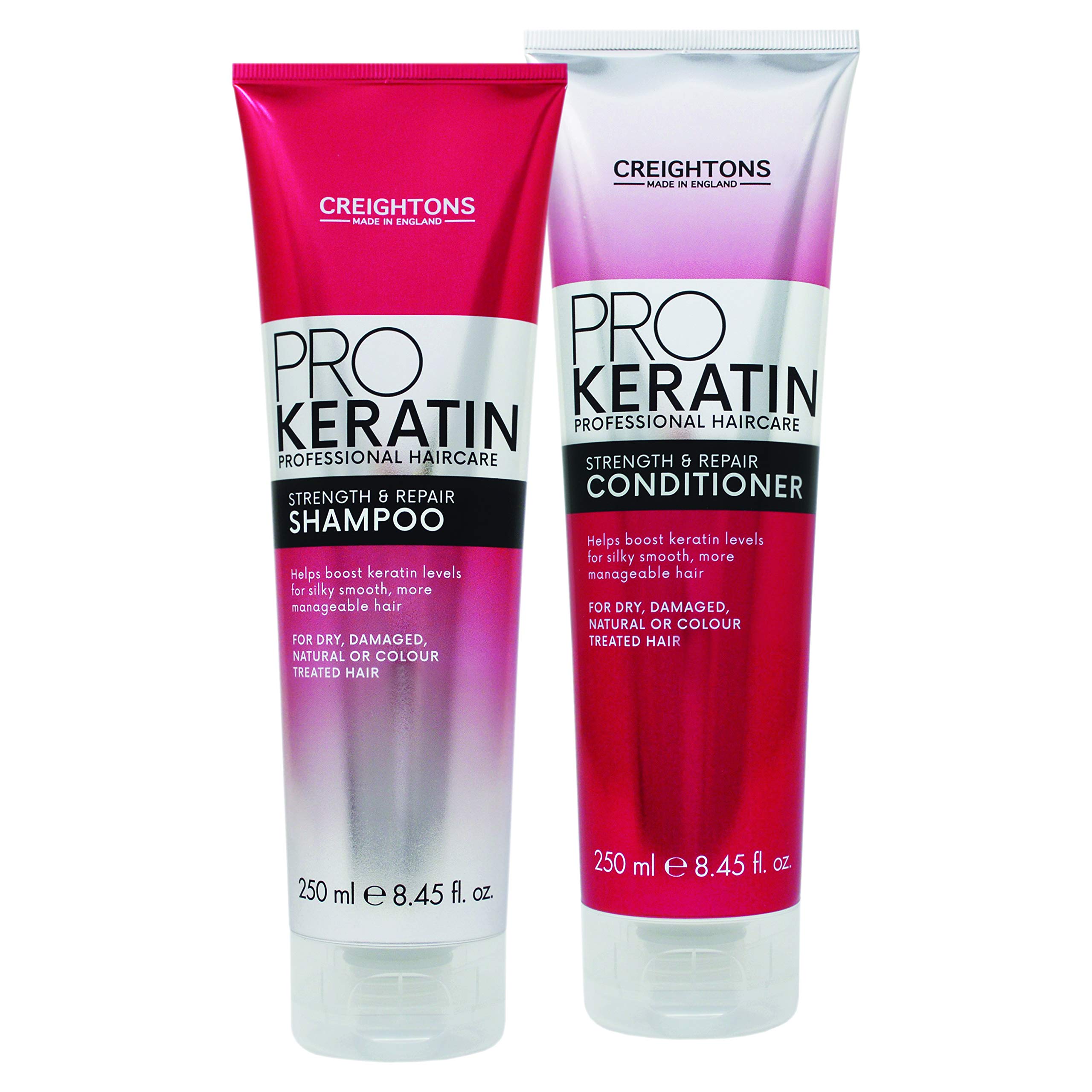 Creightons Keratin Pro Shampoo & Conditioner Set 2 x 250 ml Bundle Professional Haircare to Smooth & Strengthen. With Exclusive Beauty Tips Sheet.
