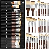Nicpro 30pcs Paint Brush Set, Professional Paintbrushes with Paint Spatula and Cloth Roll, Craft Paint Brushes for Acrylic Painting, Oil, Watercolor, Gouache, Art Supplies for Artists and Beginners