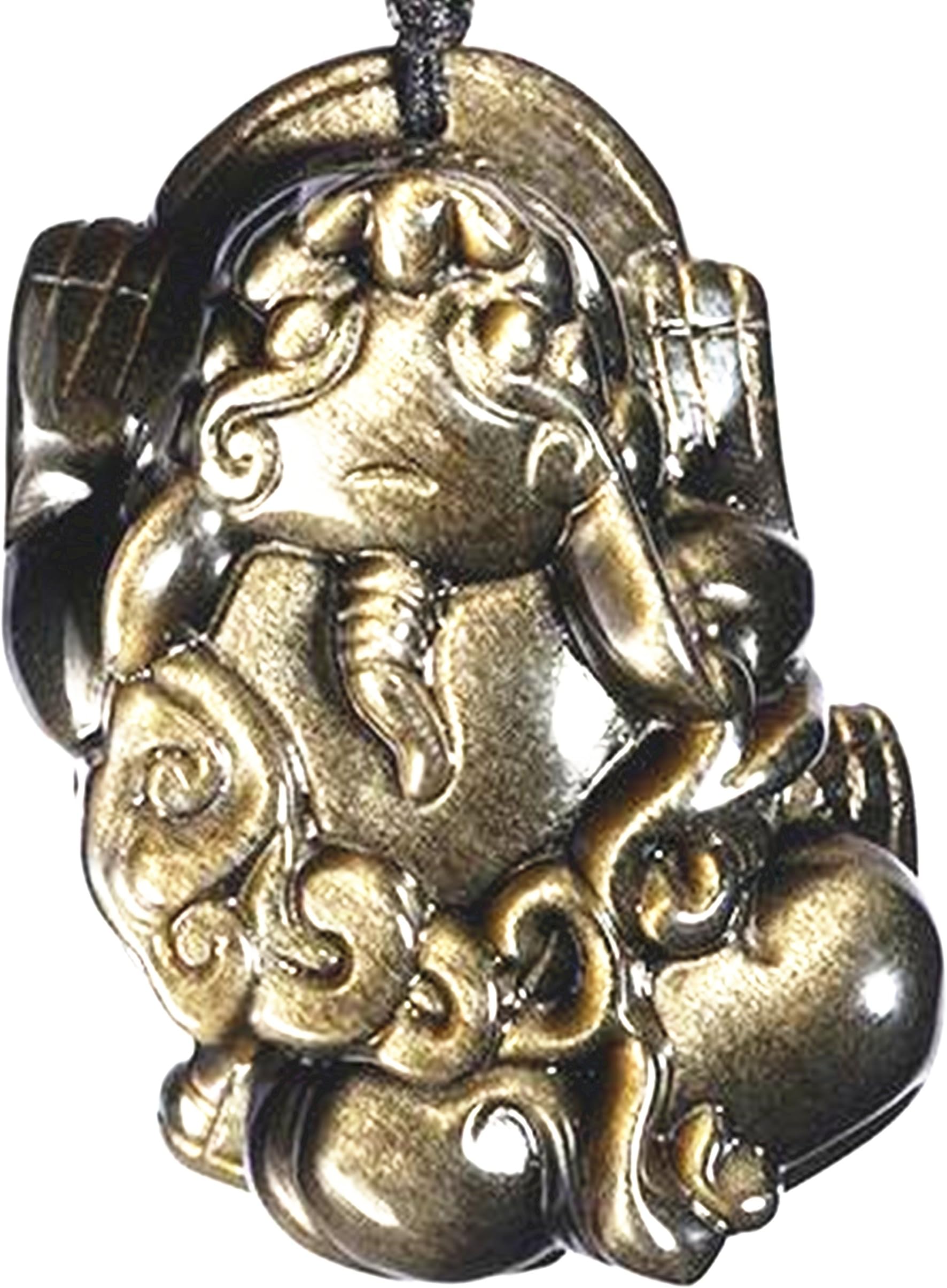 Chinese Amulet Natural Gold Obsidian Stone Pi Yao Charm Good Luck Beaded Pixiu Amulet Pendant