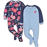 Gerber Baby Girls Loose Fit Fleece Footed Pajamas 2-pack And Toddler Sleepers, Floral Blue, 4T US