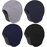 Apoway 4 Pack Winter Warm Earflap Hat Thick Fleece Lined Beanie with Ear Cover Stretchy Watch Skull Cap for Men Women