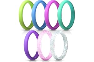ThunderFit Stackable Silicone Wedding Rings for Women, Thin Rubber Engagement Bands 2.5mm Wide 1.8mm Thick - 1/2/3/4/5/7 Variety Multipack