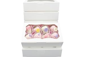 Capkyke 20pcs 8x5x2 Inch White Bakery Boxes Cookie Boxes with Window Treat Boxes Dessert Boxes for Cookie,Pastry,Macaron,Donut,Muffins,Chocolate,Cupcake and Candy Gift Giving