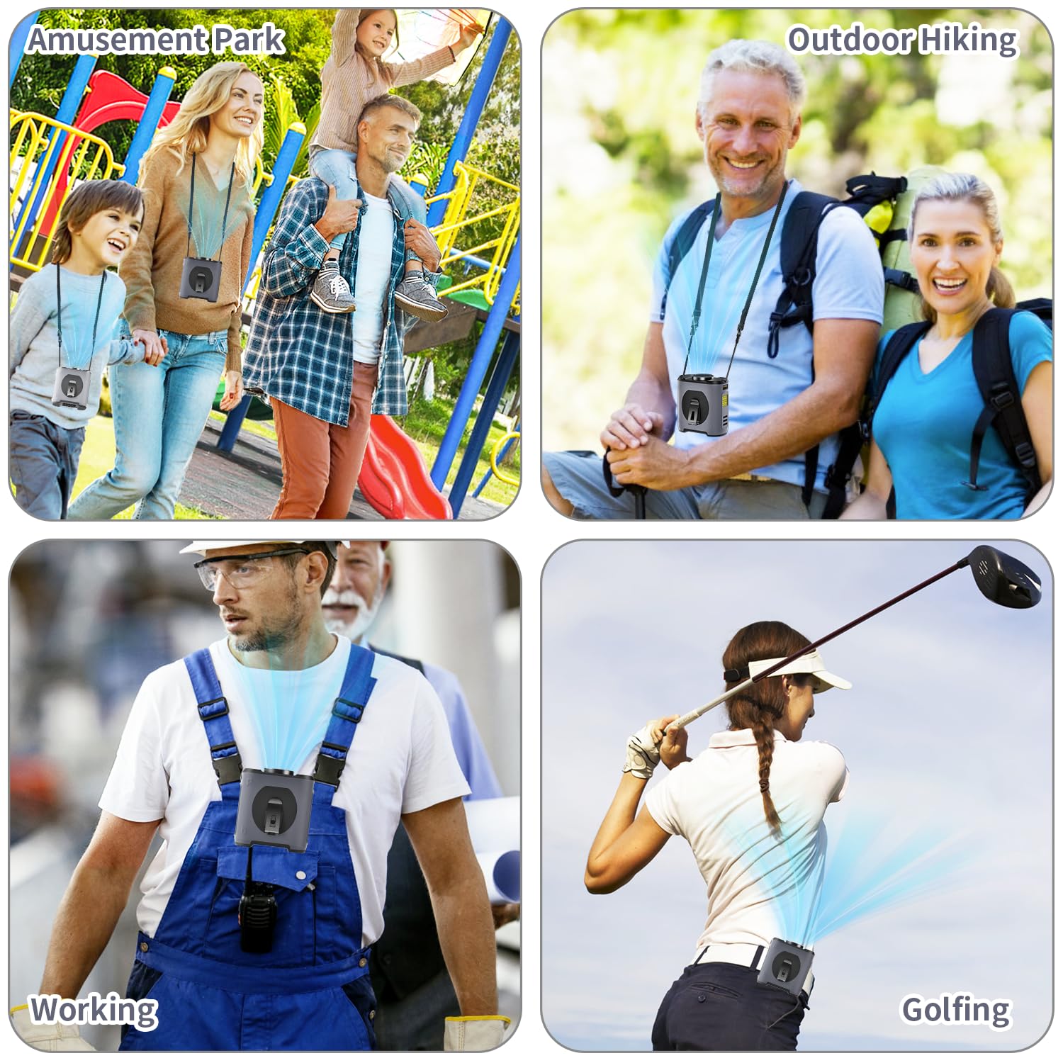 EEIFO Portable Waist Fan Clip On 10000mAh Wearable Belt Personal Fan 16000RPM Rechargeable Battery operated with 5 Speeds Wind and Light 40H Hands-Free for Cooling Outdoor Camping (Grey)