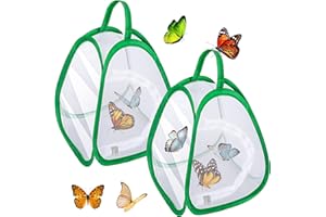 2 Pcs Mini Butterfly Habitat Cage- 10 x 8.8 x 8 Inch Collapsible Insect Mesh Cage- Portable Butterfly Net Habitat with Zipper