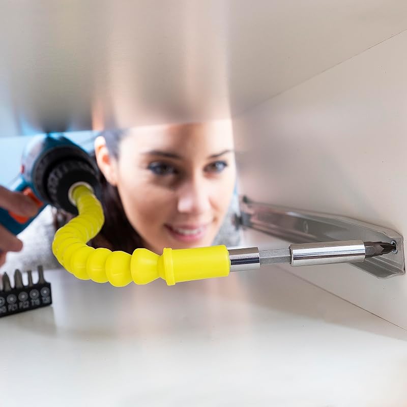 ® Extensor magnético flexível para chave de fendas, extensor de furadeira, ferramentas DIY, acessórios para chave de fendas, extensor rotativo de 360º, adaptadores para furadeira. Cor amarela