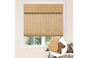 Kokorona Cordless Bamboo Roman Shades with Valance, Light Filtering Bamboo Blinds for Interior Windows, Natural Roll Up Bamboo Shades for Home, Office, Easy Installation, 26" W x 64" H, Natural