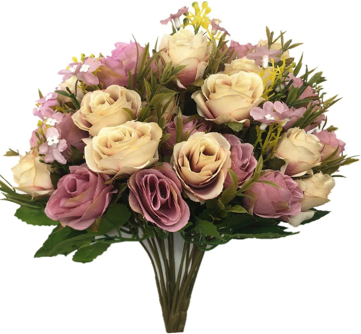 Artificial Rose Flowers,CATTREE Budding Fake Flowers Bouquet 5 Branch 10 Heads Artificial Silk Fake Flowers Leaf Rose Bridal Home Garden Office Dining Table Wedding Floral Decor Bouquet (Purple) 4pcs