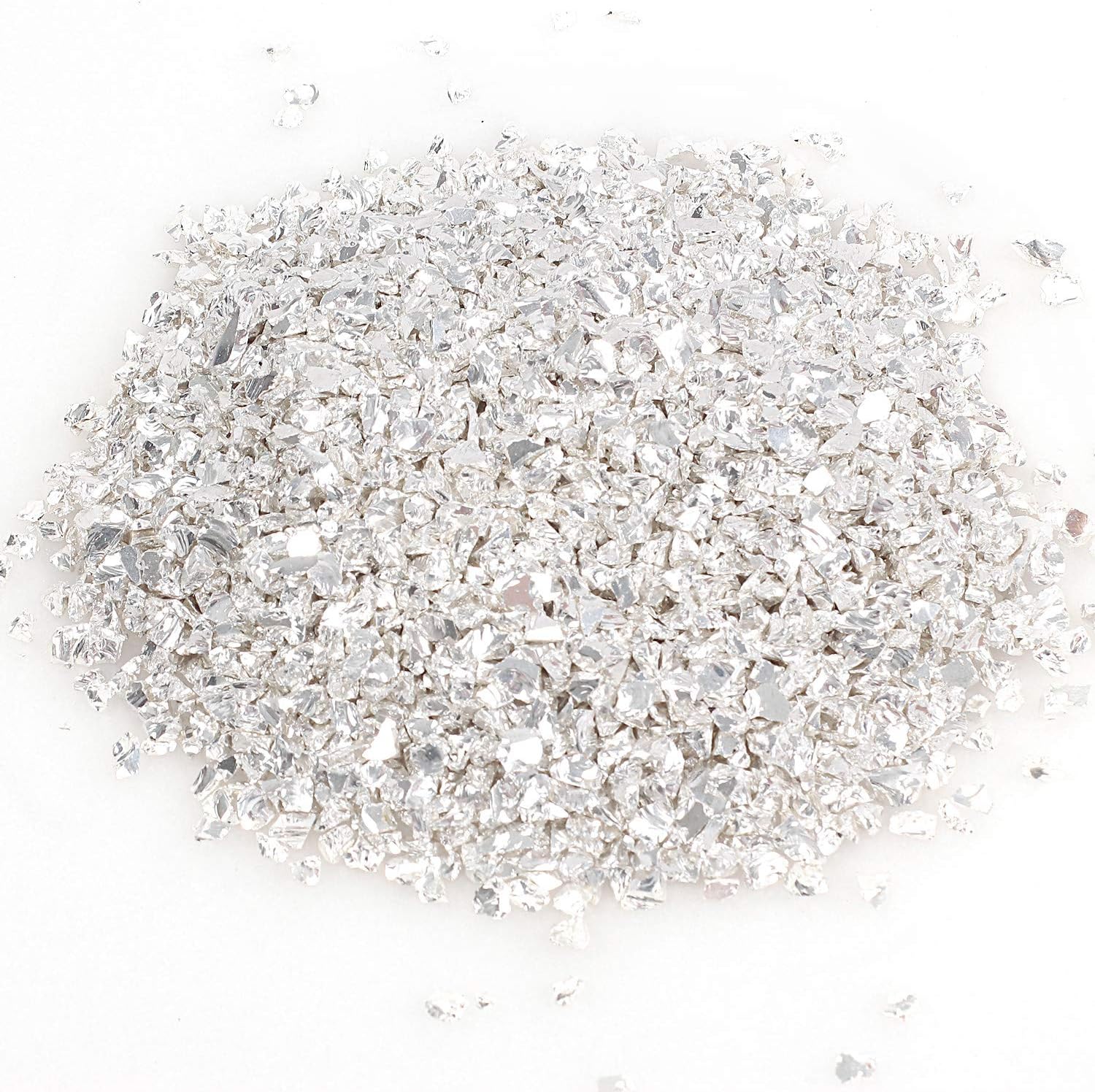 Alan StoneHigh Luster ReflectiveFire Glass Gravel,Fire Drops,Fire Glass Pebbles Stones Beads for Fire Pit,3-6mm,435g/15.34oz (Silver)