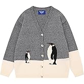Aelfric Eden Cardigan Sweater Open Front Knit Cardigans Penguin Graphic Color Blocking Sweaters Y2k 2025 Outfits