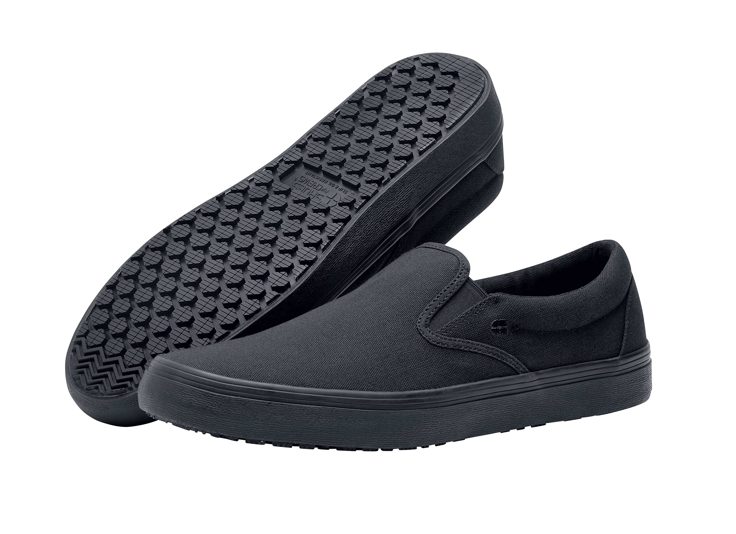 Photo 1 of **USED - MINOR DAMAGE**
Shoes for Crews Unisex Slip-On Work Shoes - Comfortable, Non-Slip Footwear for Men & Women in Food Service, Healthcare & Hospitality - Merlin Slip-On, Size 7.5 Black
