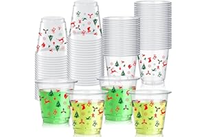 Jingmore 50 Pcs 3 oz Merry Christmas Shot Cups Small Christmas Plastic Party Glasses Santa Claus Elk Trees Disposable Drinking Cups Whiskey Tasting Food Samples Perfect for Xmas Party & Events