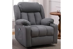 Ketaiyou Rocker Swivel Recliner Chair for Adults, Overstuffed Large Manual Recliner Glider with Massage and Heat, Comfy Soft Fabric Living Room Reclining Sofa Chair(Technical Grey)