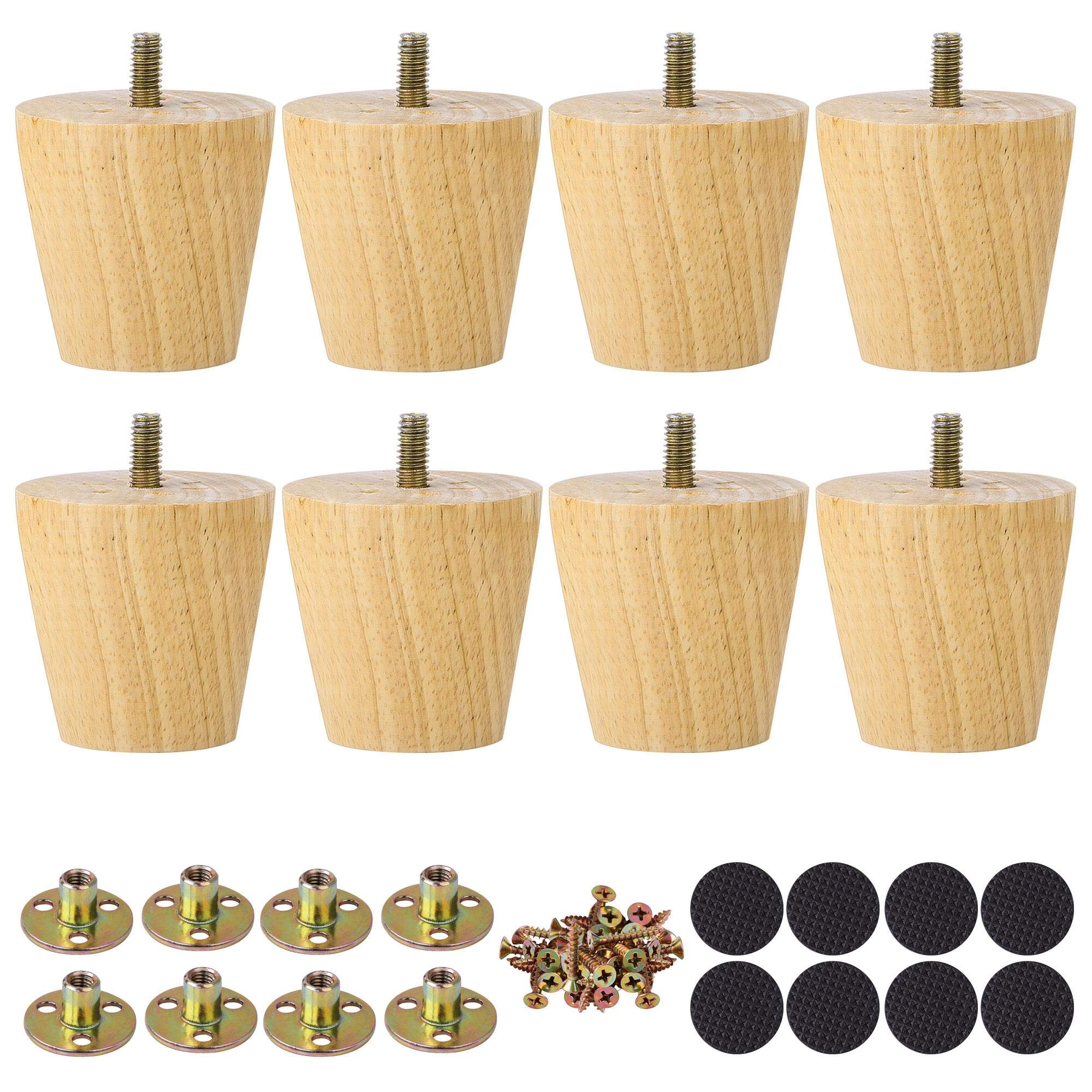 sourcing map Wood Furniture Legs, 2 Inch Sofa Legs Round Solid Wood Couch Legs Wood Color Modern Replacement Feet for Armchair Recliner Coffee Table Dresser Set of 8