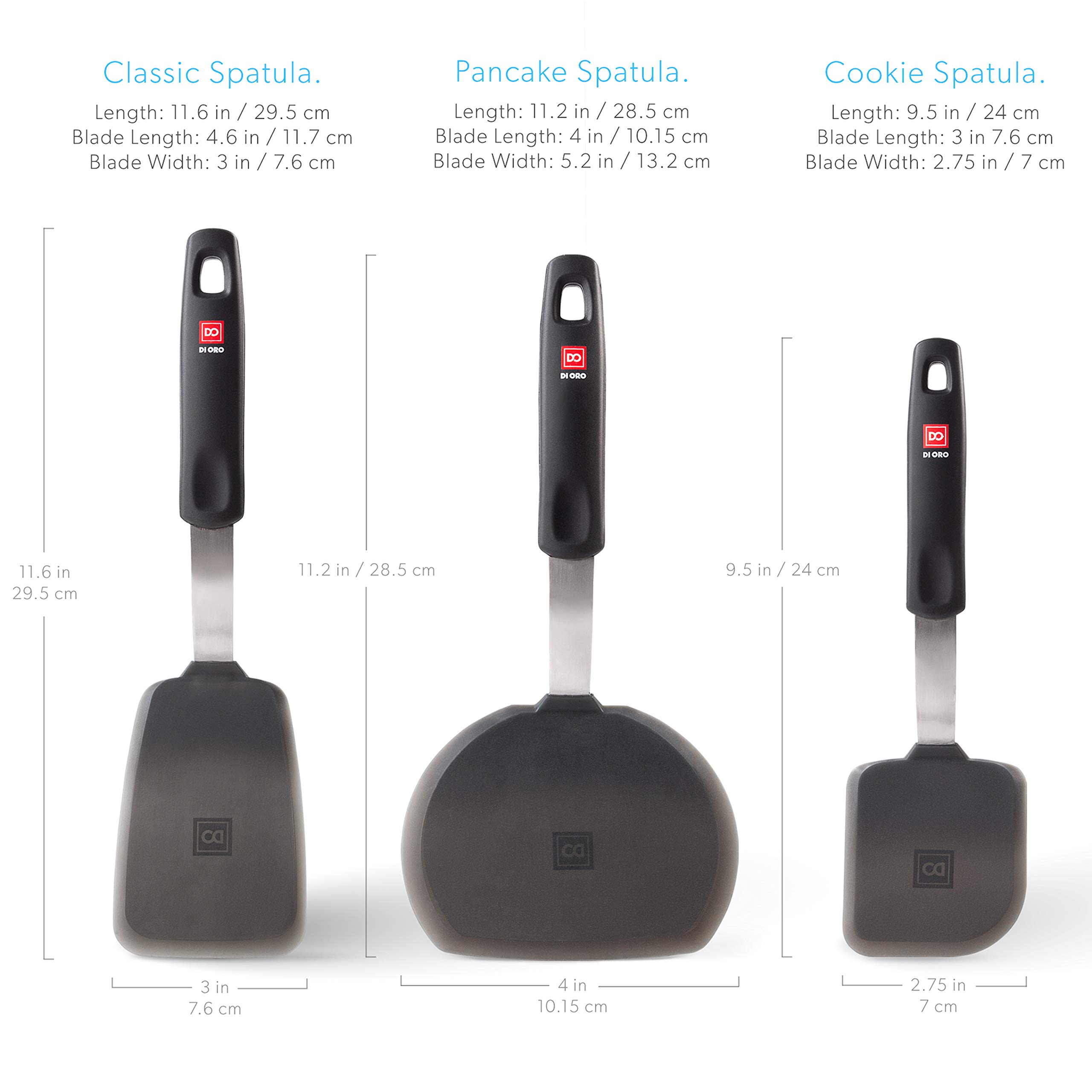DI ORO Silicone Turner Spatula Set - Forever Warranty - Kitchen Spatulas for Nonstick Cookware - 600°F Heat-Resistant & BPA Free - Flexible & Thin Flippers for Turning Eggs & Pancakes (6 Piece, Black)