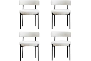 Locus Bono Boucle Dining Chairs Set of 4, Modern Upholstered Dining Room Chairs, Armless Kitchen Chair for Dining Room, Living Room, Black Metal Legs (4 PCS, White)