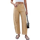 Eddoyee Wide Leg Barrel Pants Women - Stretchy High Waist Baggy Pants Y2k Boyfriend Ankle Trousers with Pockets