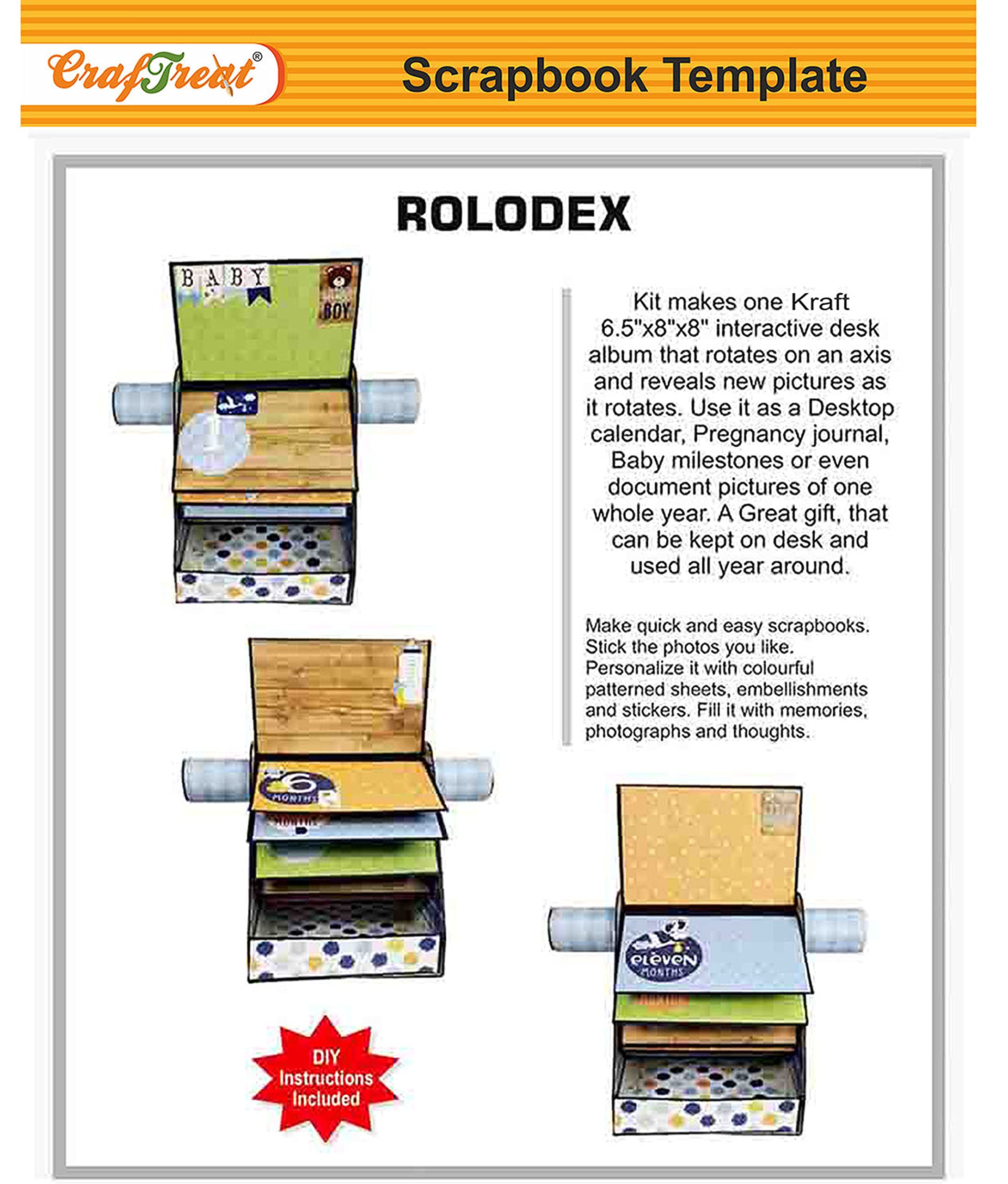 CrafTreat DIY Scrapbook Photo Album for Birthday Wedding and Anniversary - Contains Precut Base for Making 1 Album of Rolodex (Kraft Color) 6.5X8X8 Inches - Wedding Scrapbook Album for Couples