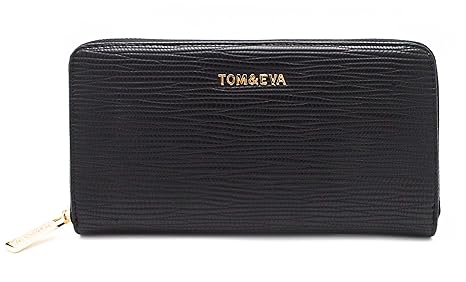 Tom & Eva - Lange Brieftasche All In One Woman - Kleine Brieftasche mit Reißverschluss-Etui Fein- Kartenhalter Croco Currency