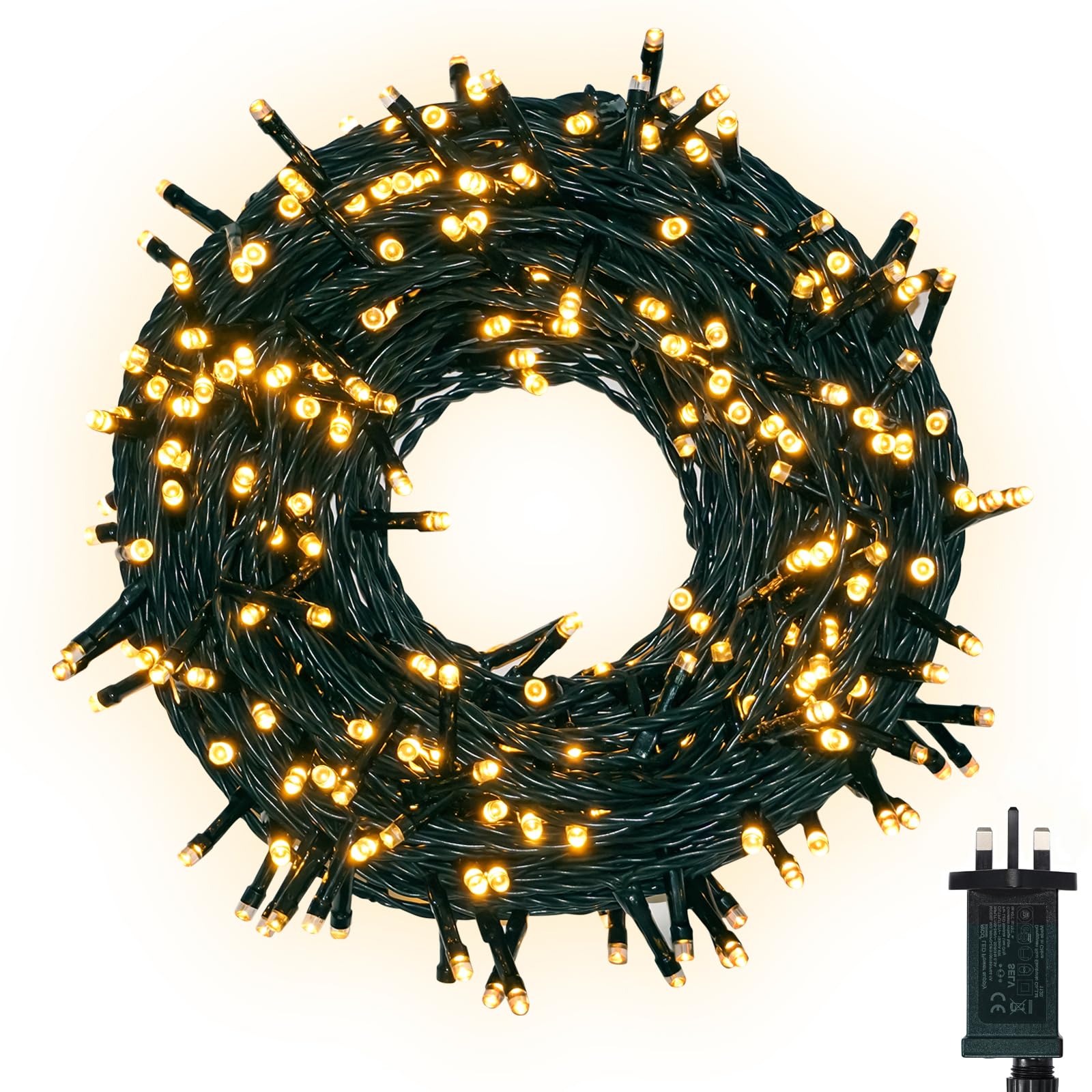 GMEKA 30M Outdoor Christmas Tree Lights,100Ft Fairy Lights Plug in, 300 LED Warm White Christmas Lights Indoor, String Lights Mains Powered with 8 Modes for Xmas Light Decoration Garden Ornaments