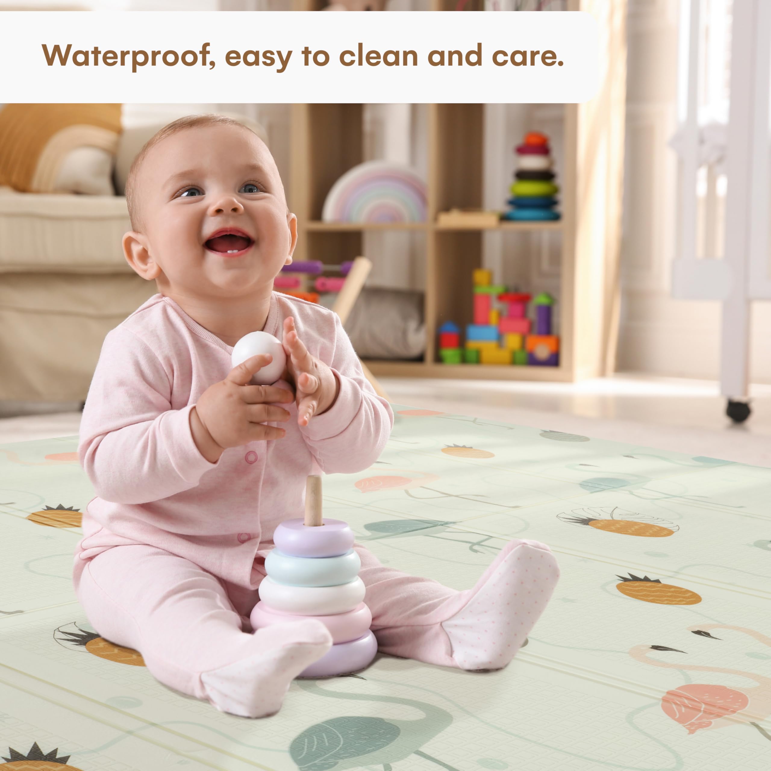 CHILDLIKE BEHAVIOR Baby Play Mat - 78x52-Inch Reversible Tummy Time Mat for Infants and Toddlers - Foldable Foam Baby Floor Play Mat - Portable and Easy to Clean Padded Crawling Mat - Flamingo