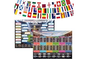 AhfuLife 2 Pcs World Cup Schedule Poster 2026 & 48 Countries String Flag Banner Set for Party Decorations, 23.3" x 16.5" Worl