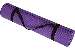 Yoga Mat - Thick Double-Sided Foam Gym and Workout Equipment - Padded Fitness Surface for Pilates with Carrying Strap by Wakeman (Purple)
